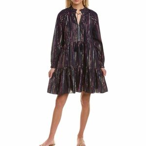 Roller Rabbit Janni Rainbow Lurex Stripe Tassel Tie Split V-Neck Dress Size XS